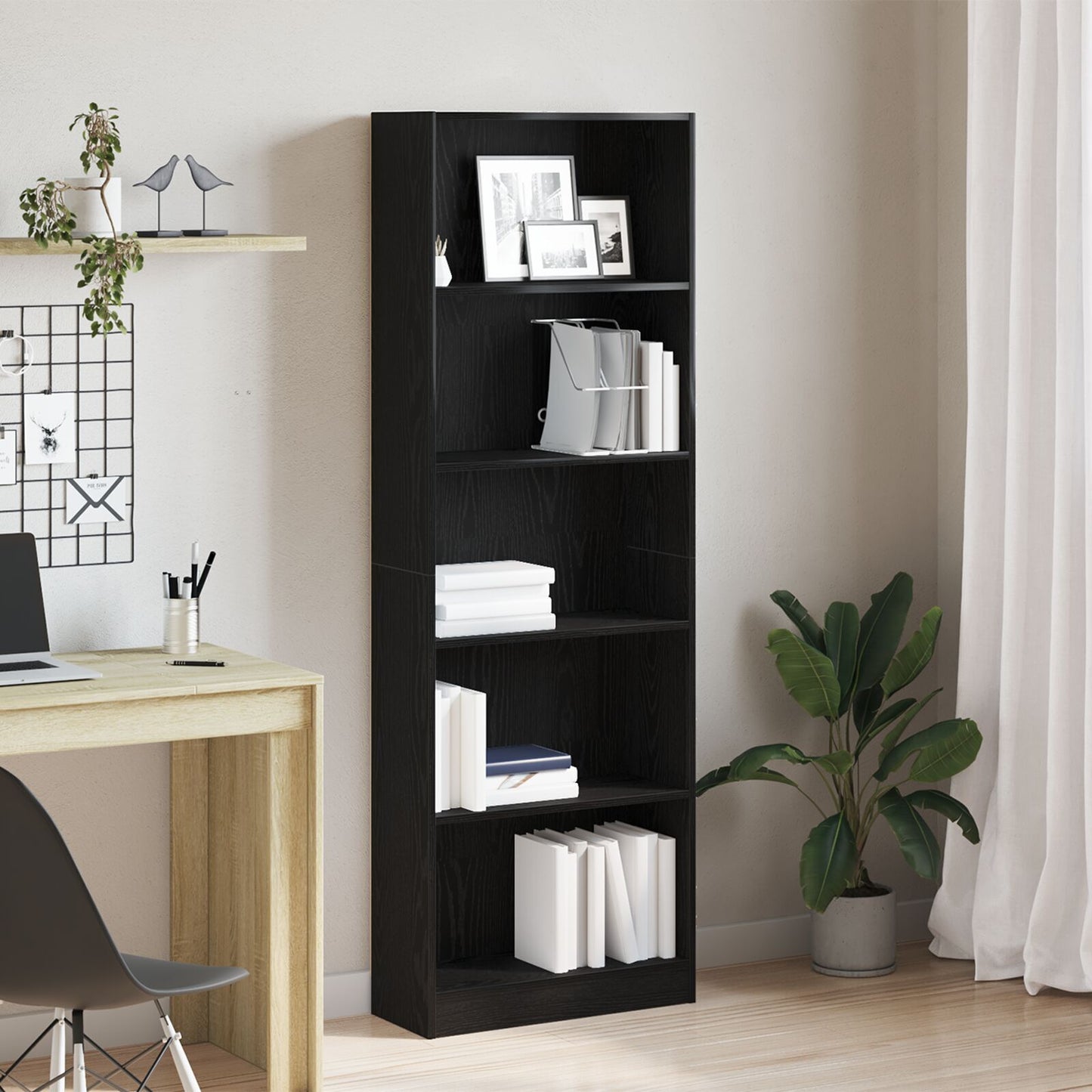 Bookshelf Black Oak 60 x 24 x 176 cm Engineered Wood