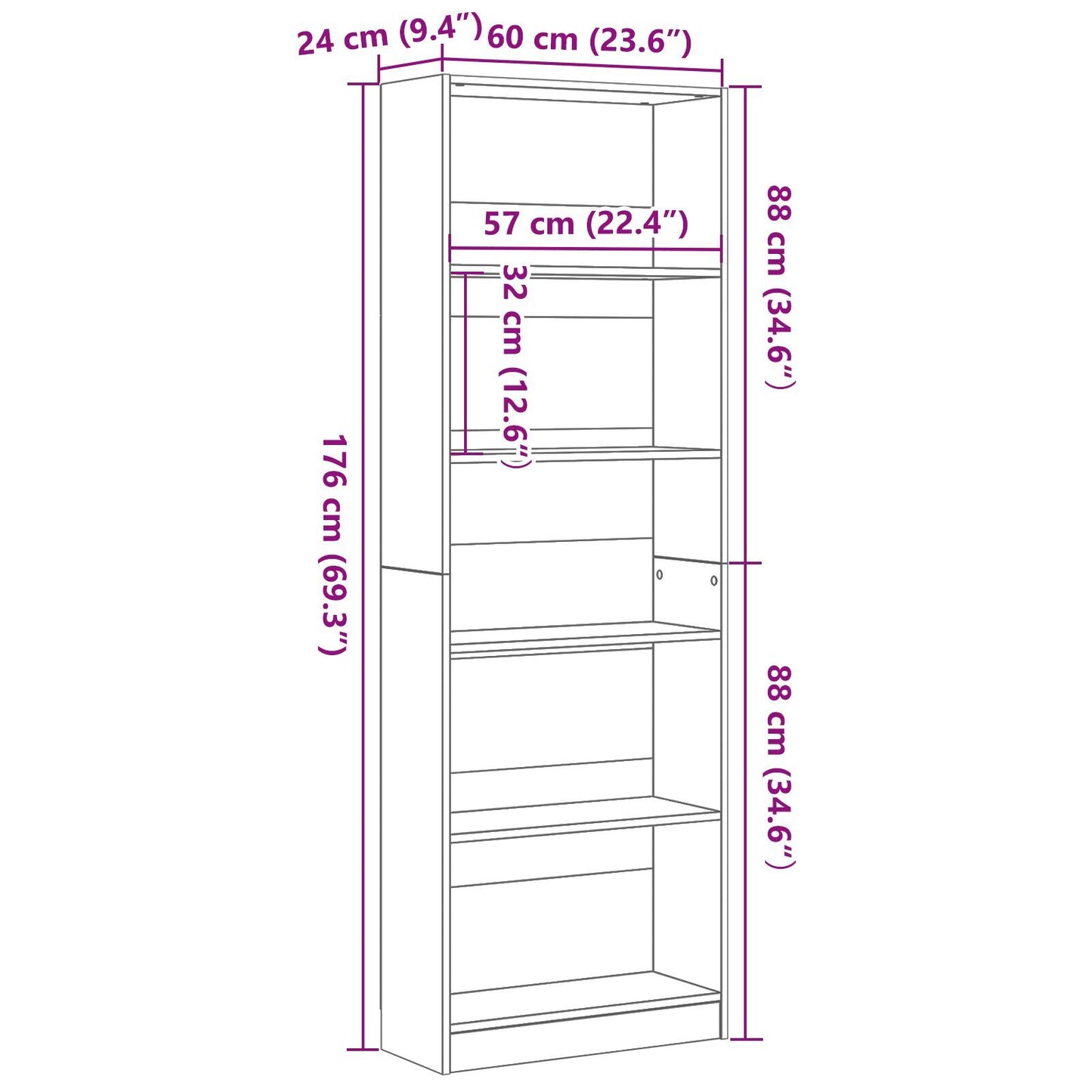 Bookshelf Black Oak 60 x 24 x 176 cm Engineered Wood
