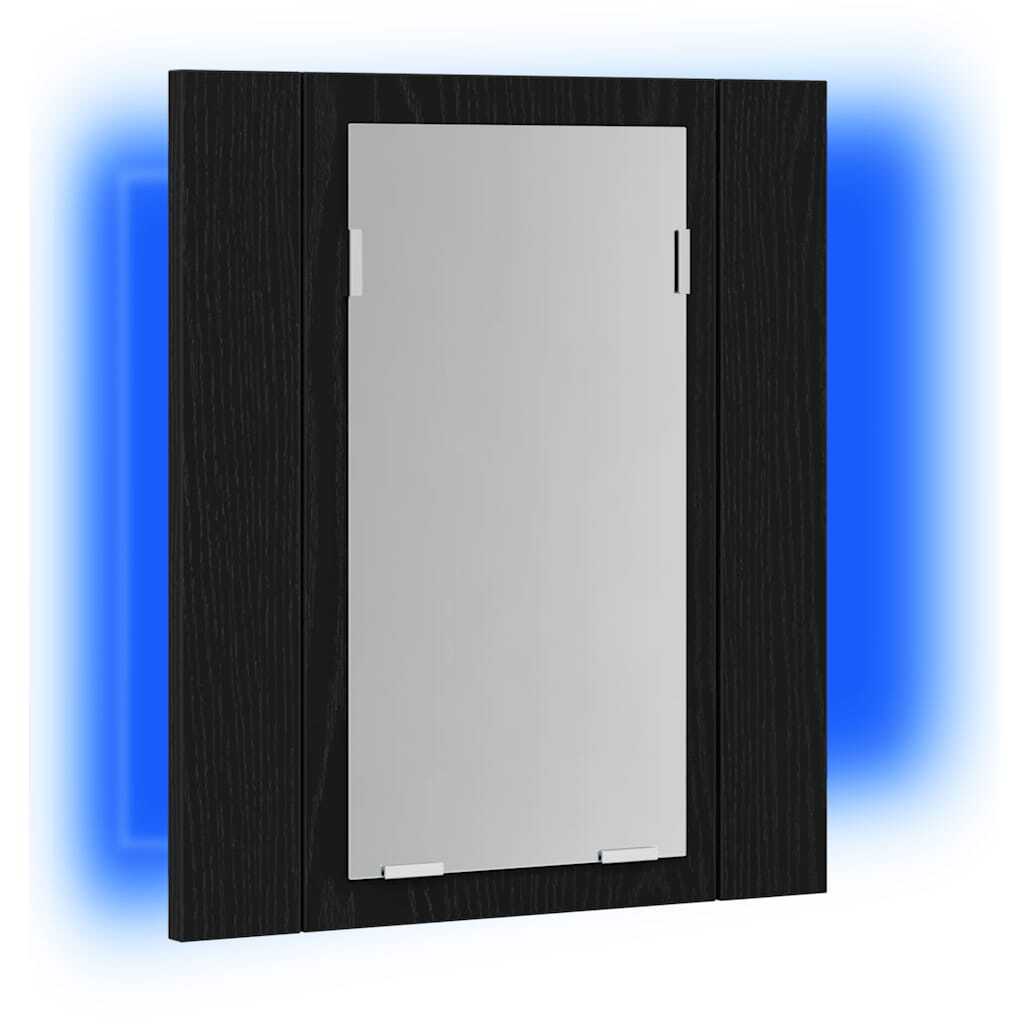 LED Bathroom Mirror Cabinet Black Oak 40x12x45 cm Engineered Wood