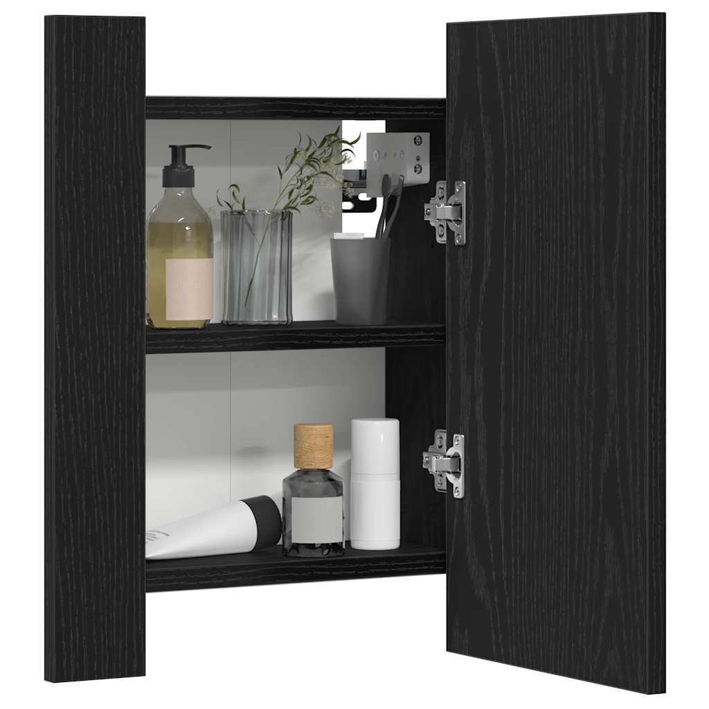 LED Bathroom Mirror Cabinet Black Oak 40x12x45 cm Engineered Wood