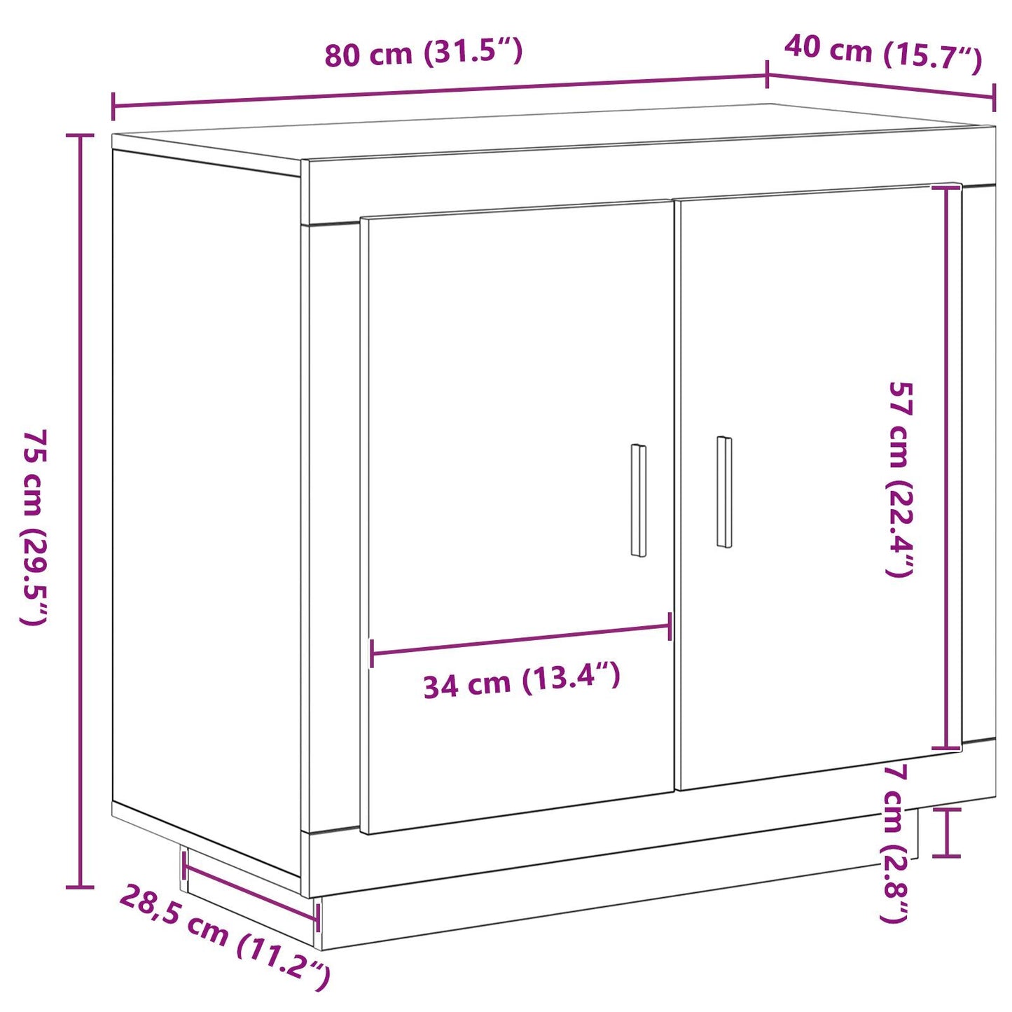 Sideboard Black 80 x 40 x 75 cm Engineered wood