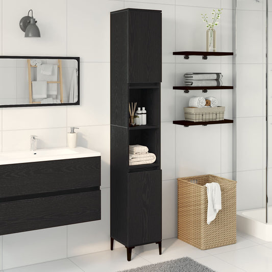 Bathroom Cabinet Black oak 30 x 30 x 190 cm Engineered Wood