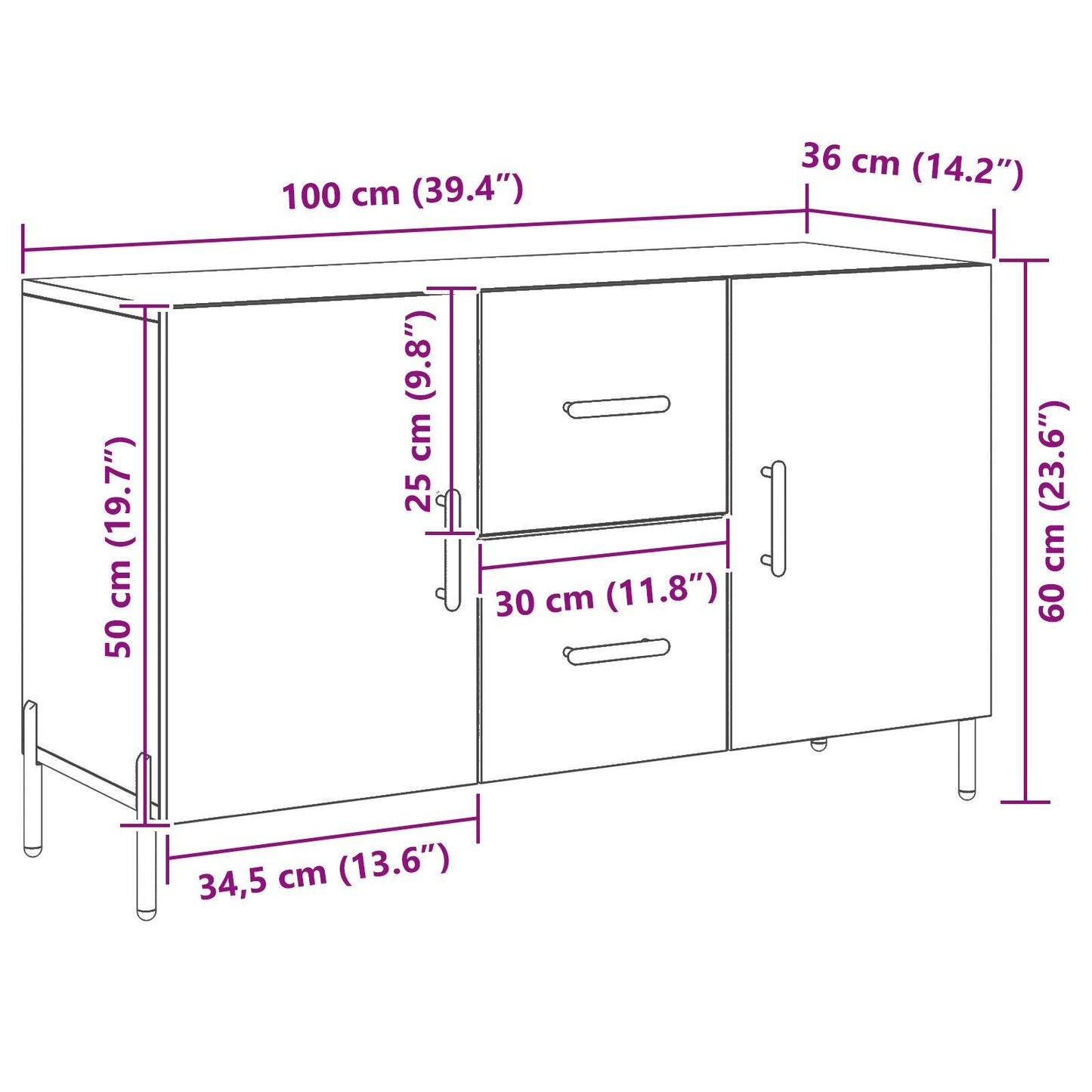 Sideboard Black oak 100 x 36 x 60 cm Engineered wood