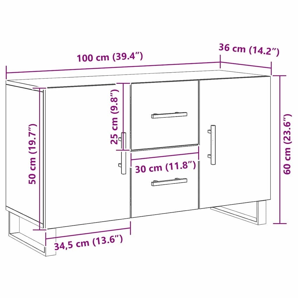 Sideboard Black oak 100 x 36 x 60 cm Engineered wood