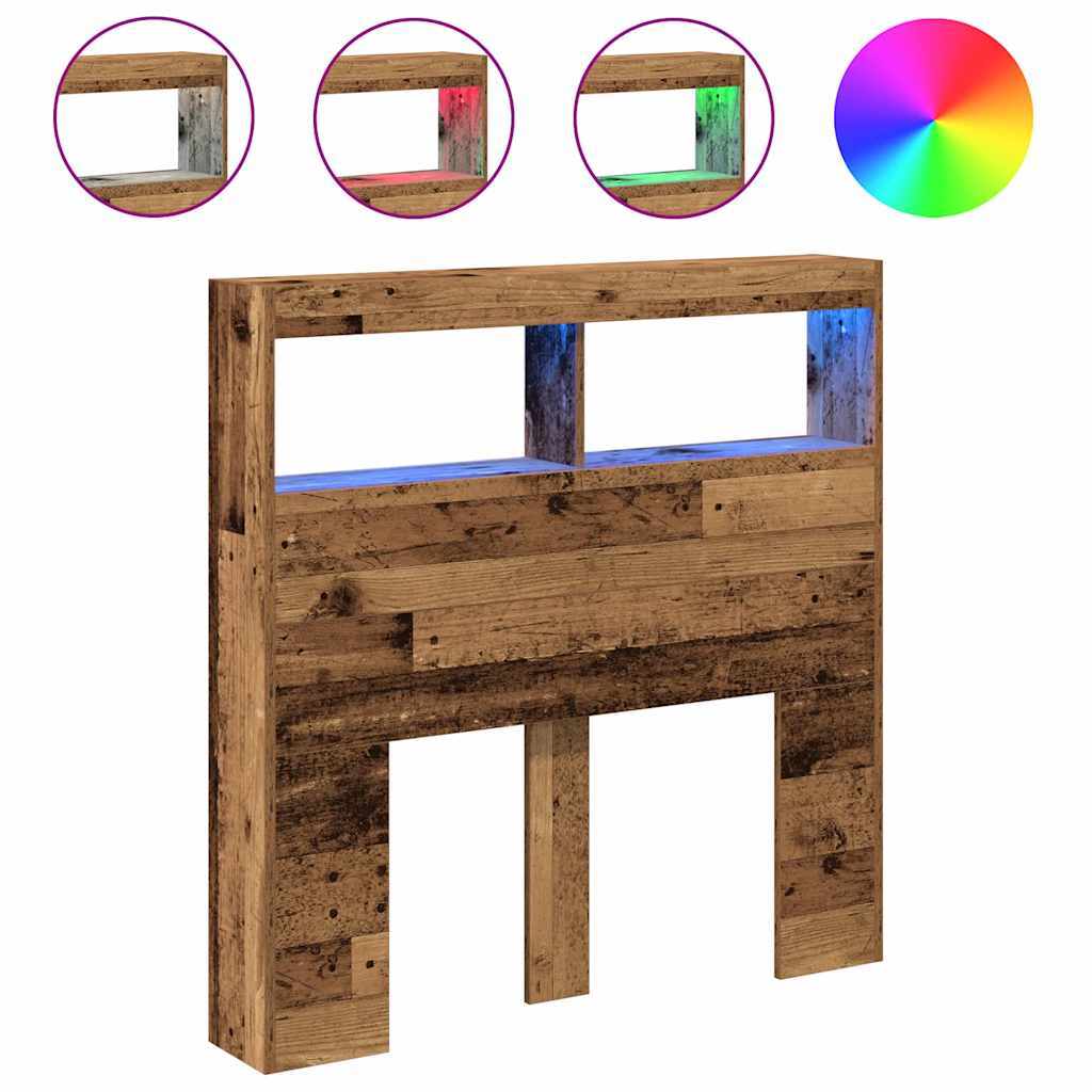 Headboard Cabinet with LED Old Wood 100x17x102 cm