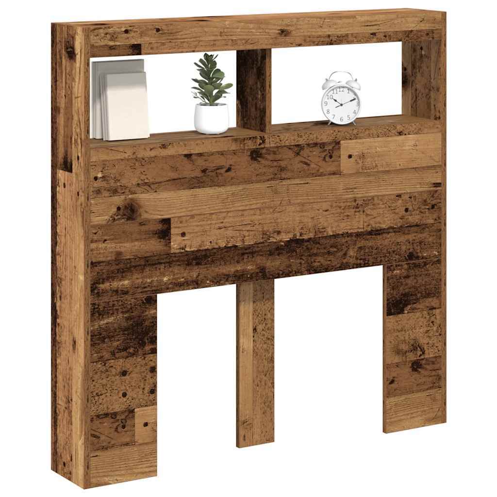 Headboard Cabinet with LED Old Wood 100x17x102 cm