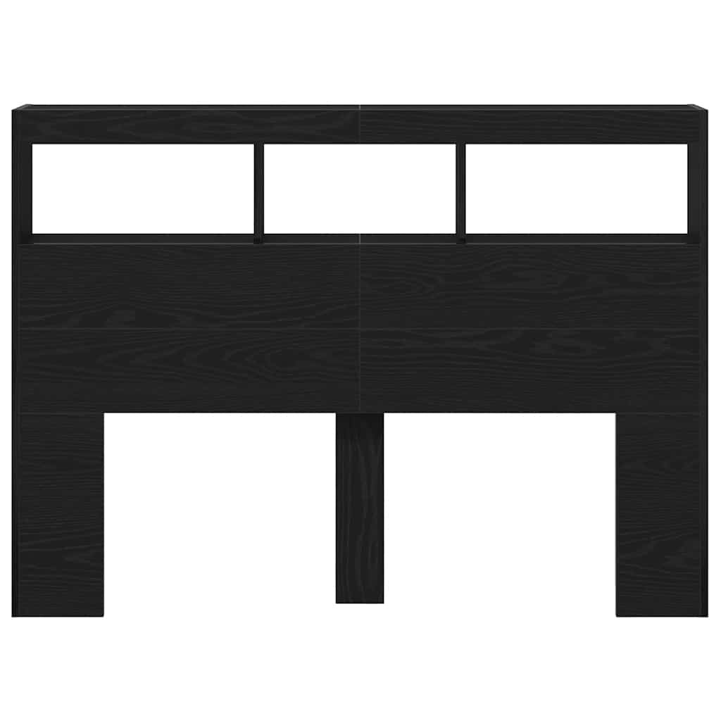 Headboard Cabinet with LED Black Oak 140x17x102 cm