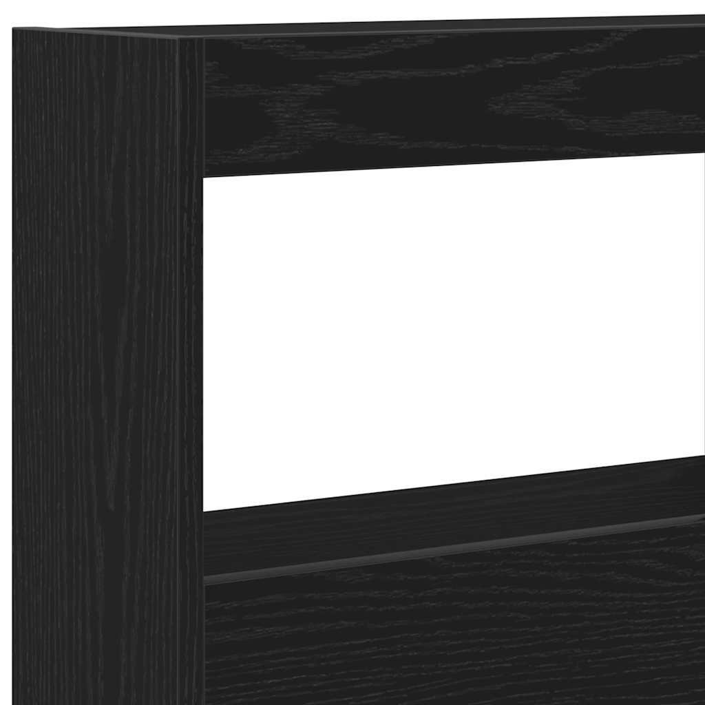 Headboard Cabinet with LED Black Oak 140x17x102 cm