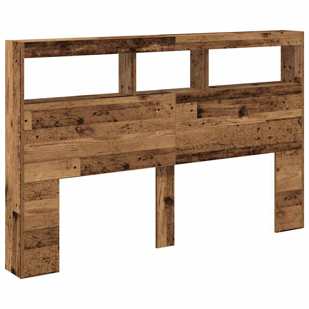 Headboard Cabinet with LED Old Wood 160x17x102 cm
