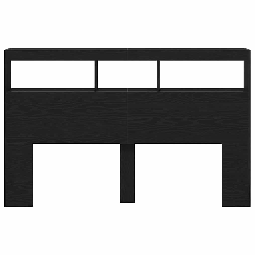 Headboard Cabinet with LED Black Oak 160x17x102 cm