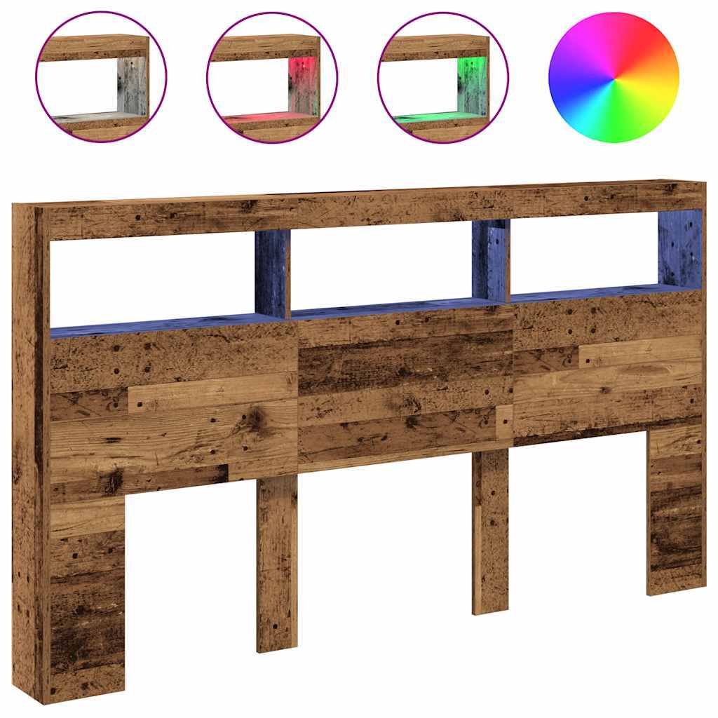 Headboard Cabinet with LED Old Wood 180x17x102 cm