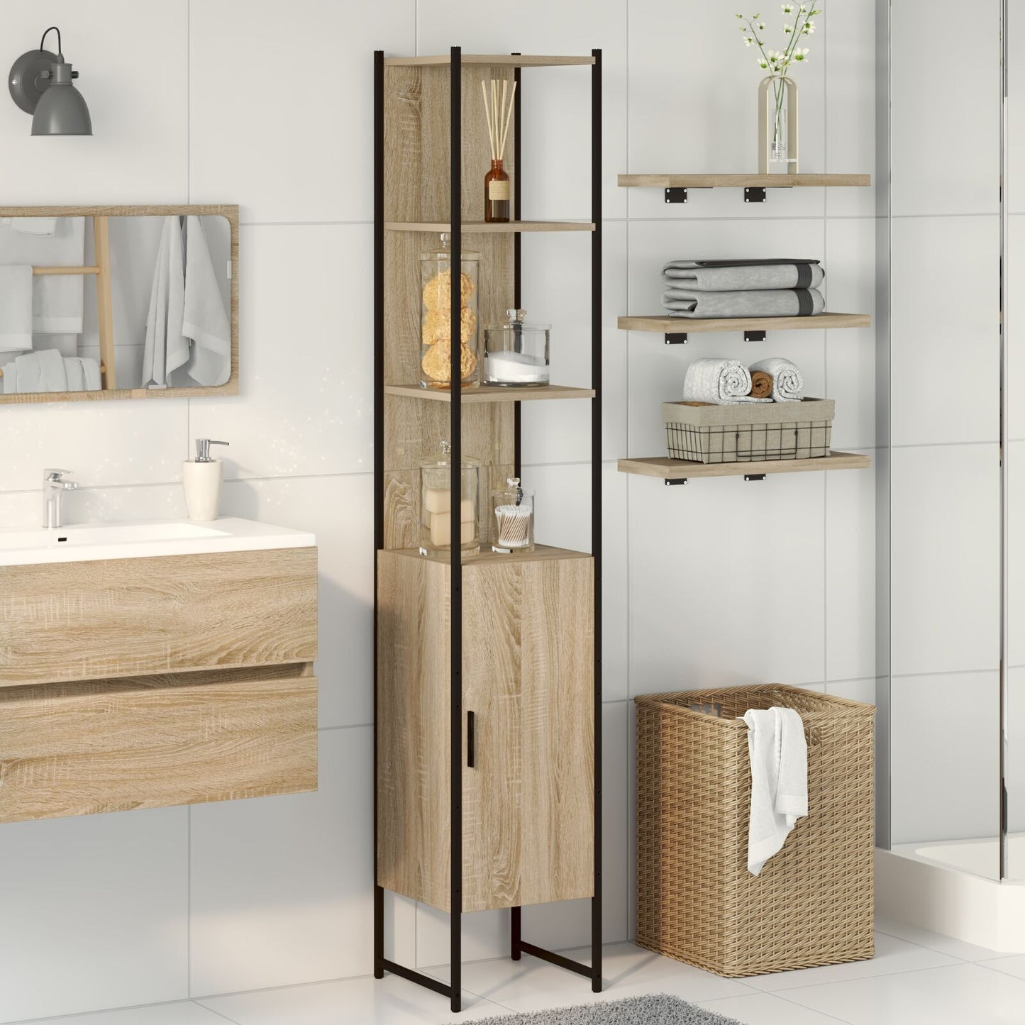 Bathroom Cabinet Beige 33 x 33 x 185.5 cm Engineered wood