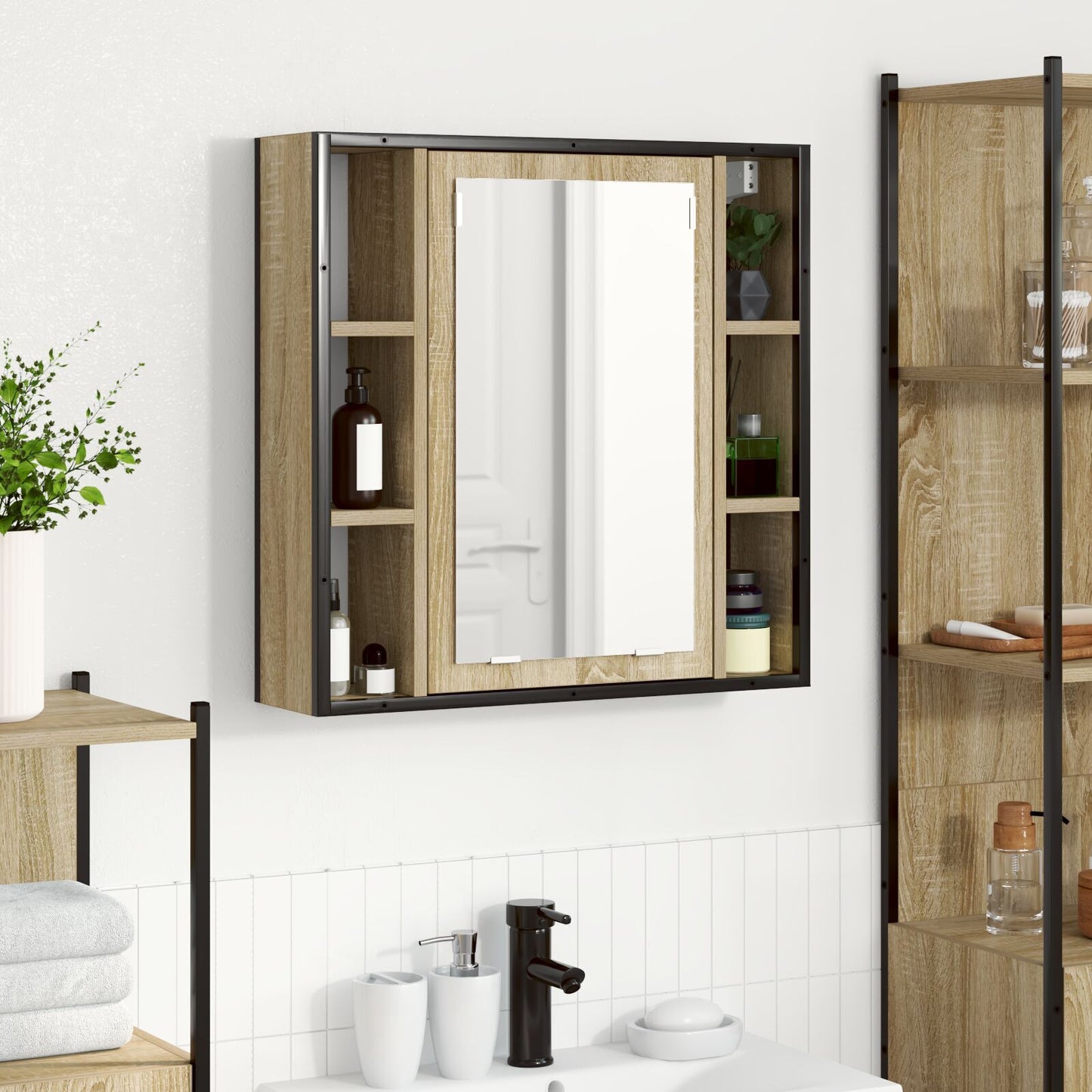 Bathroom Mirror Cabinet Beige 60 x 16 x 60 cm Engineered wood