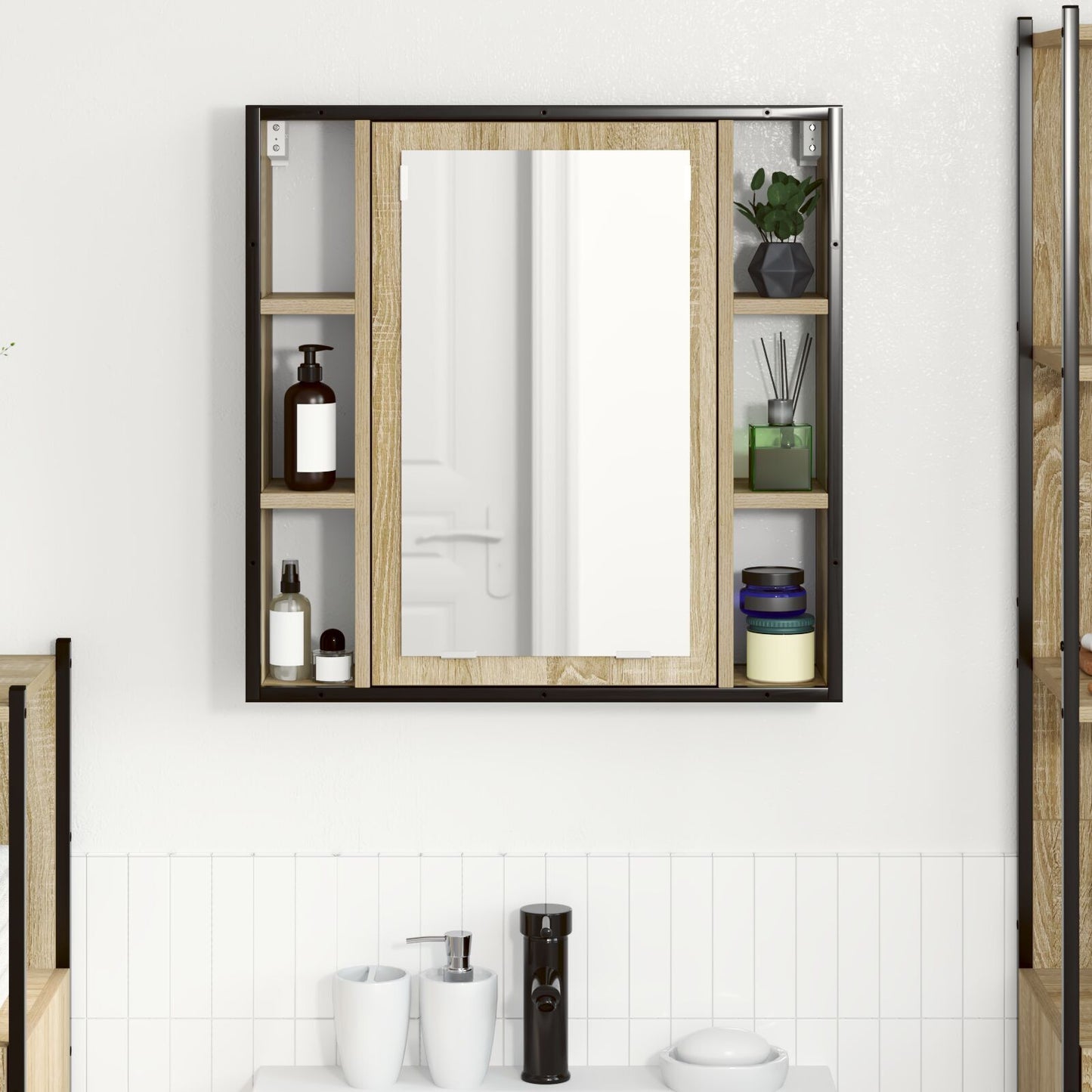 Bathroom Mirror Cabinet Beige 60 x 16 x 60 cm Engineered wood