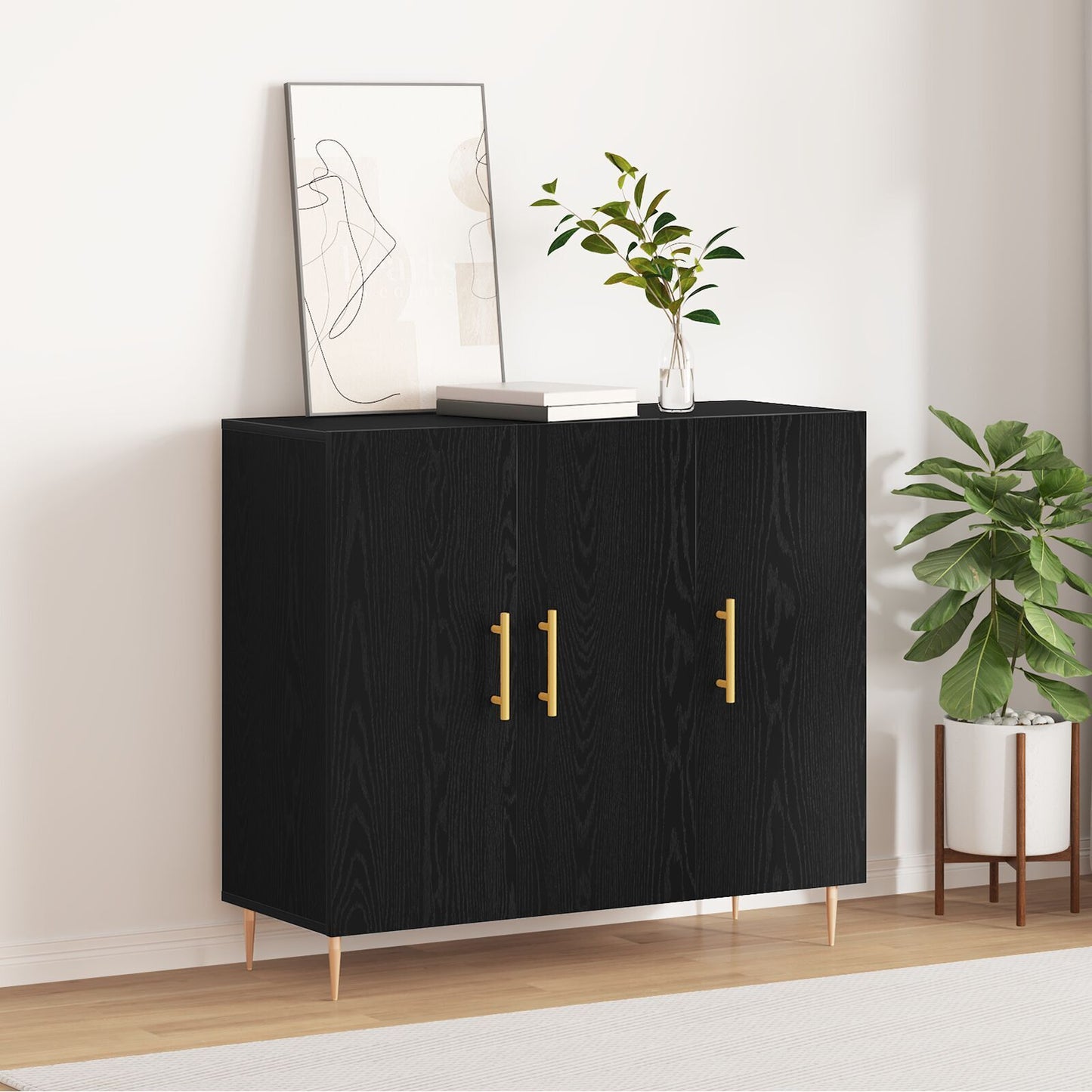 Sideboard Black oak 90 x 34 x 80 cm Engineered wood