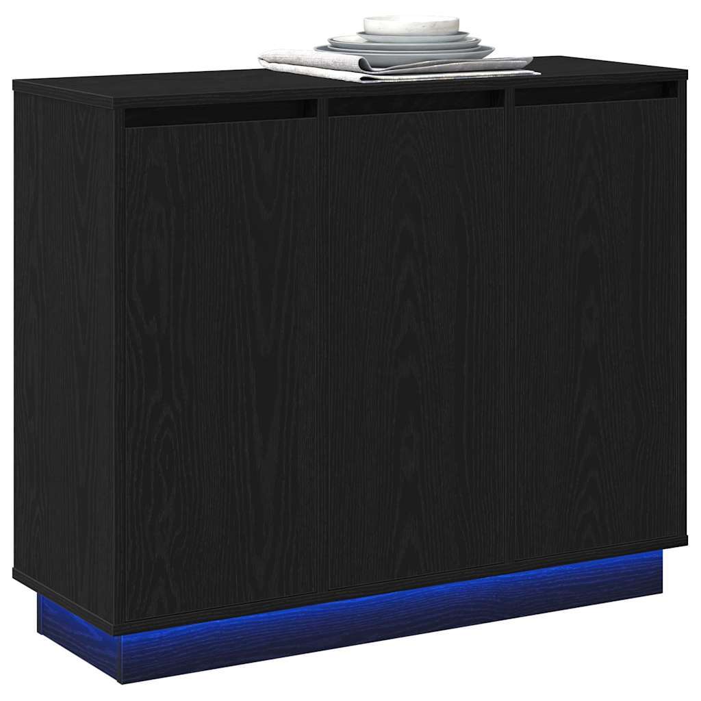 LED Sideboard Black Oak 90 x 32 x 75 cm Engineered Wood