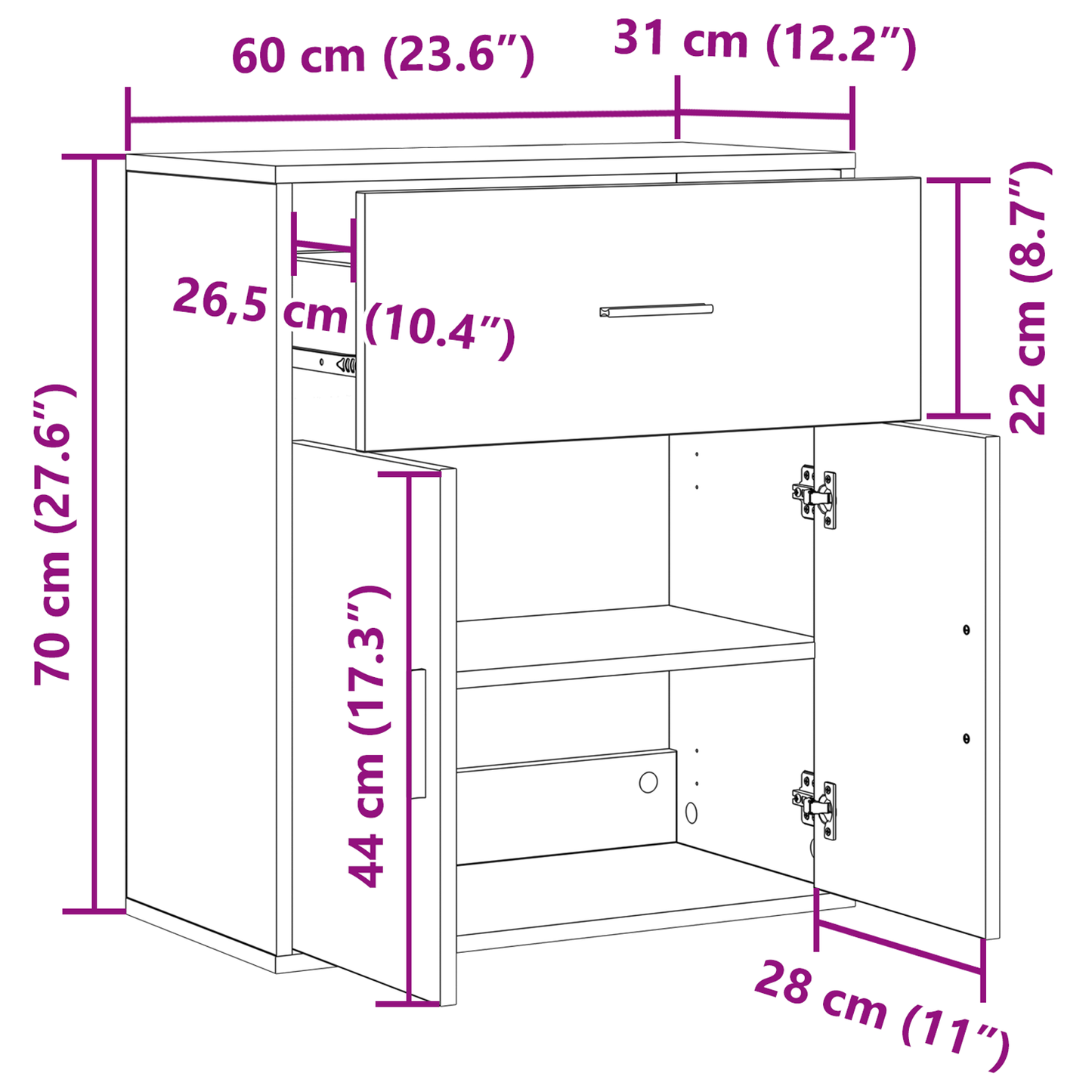 Sideboard with Drawer Old wood 60 x 31 x 70 cm Engineered wood