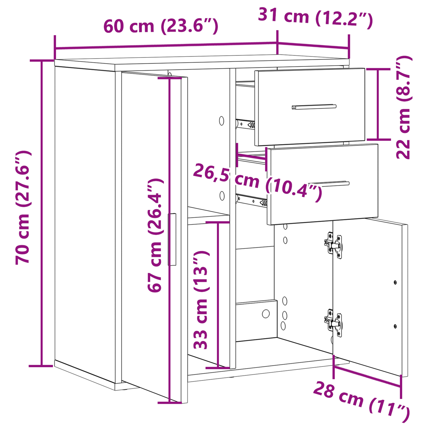 Sideboard Artisan oak 60 x 31 x 70 cm Engineered wood