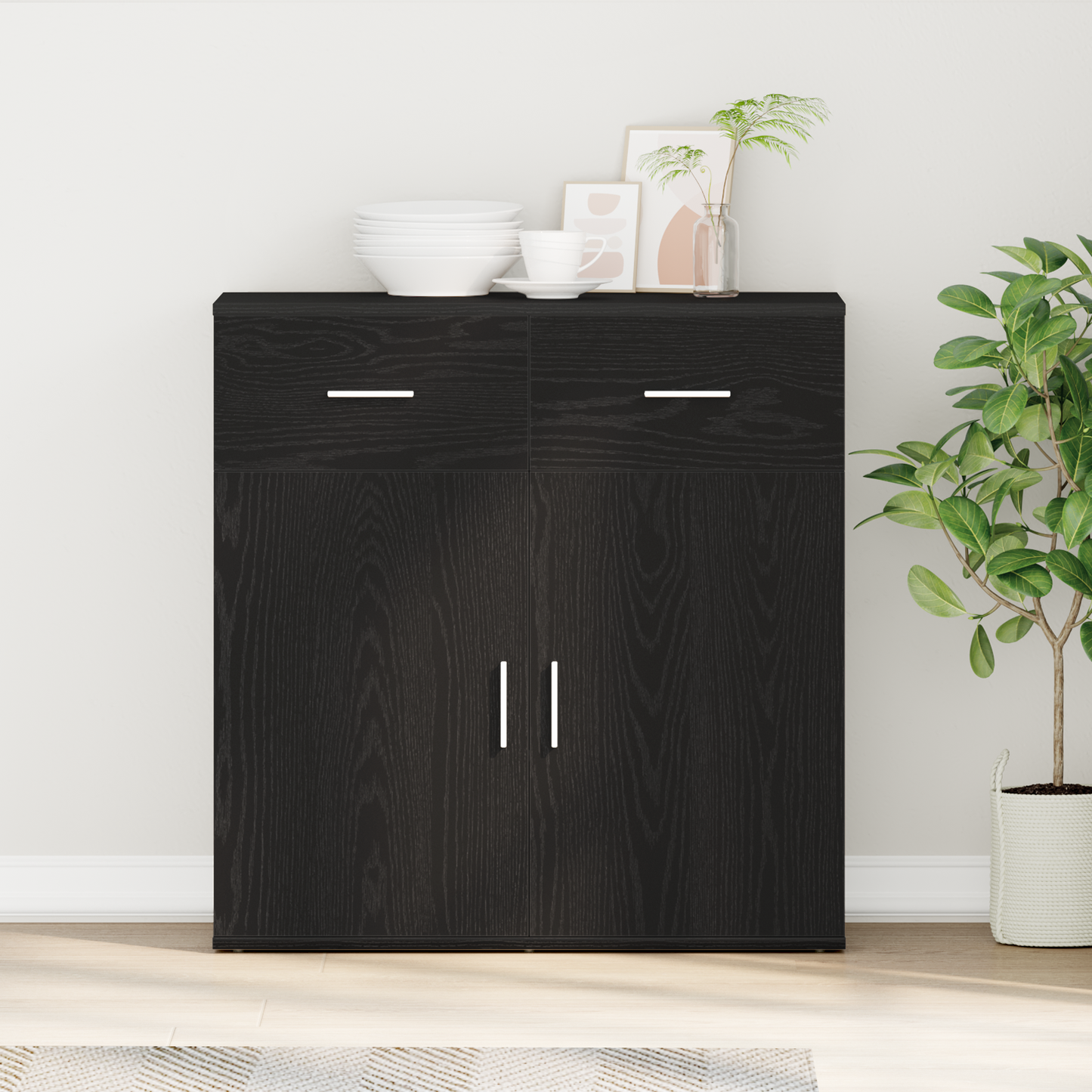 Sideboard with Drawer Black oak 79 x 38 x 80 cm Engineered wood