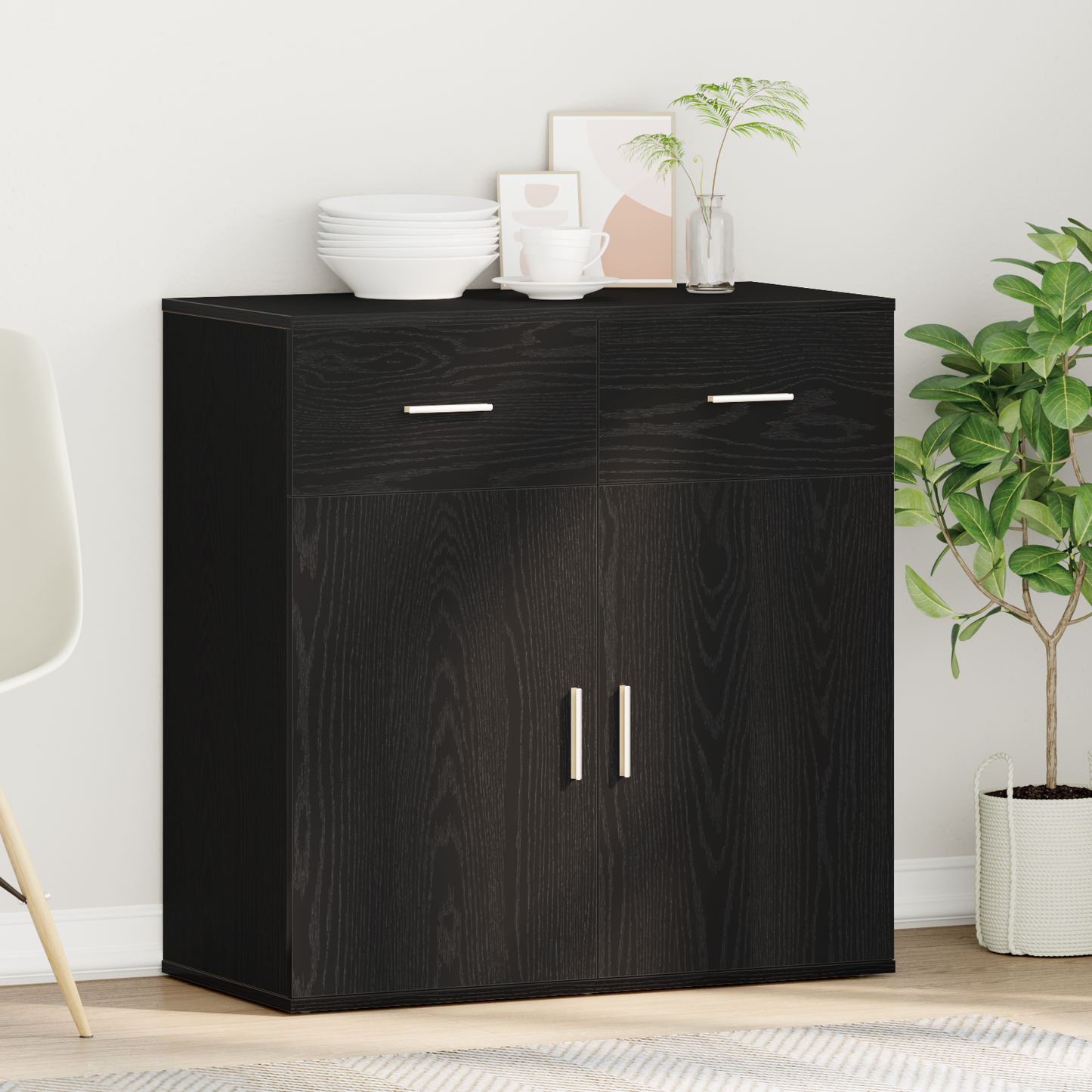 Sideboard with Drawer Black oak 79 x 38 x 80 cm Engineered wood