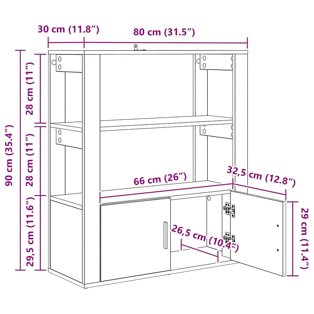 Sideboard Black oak 30 x 80 x 90 cm Engineered wood