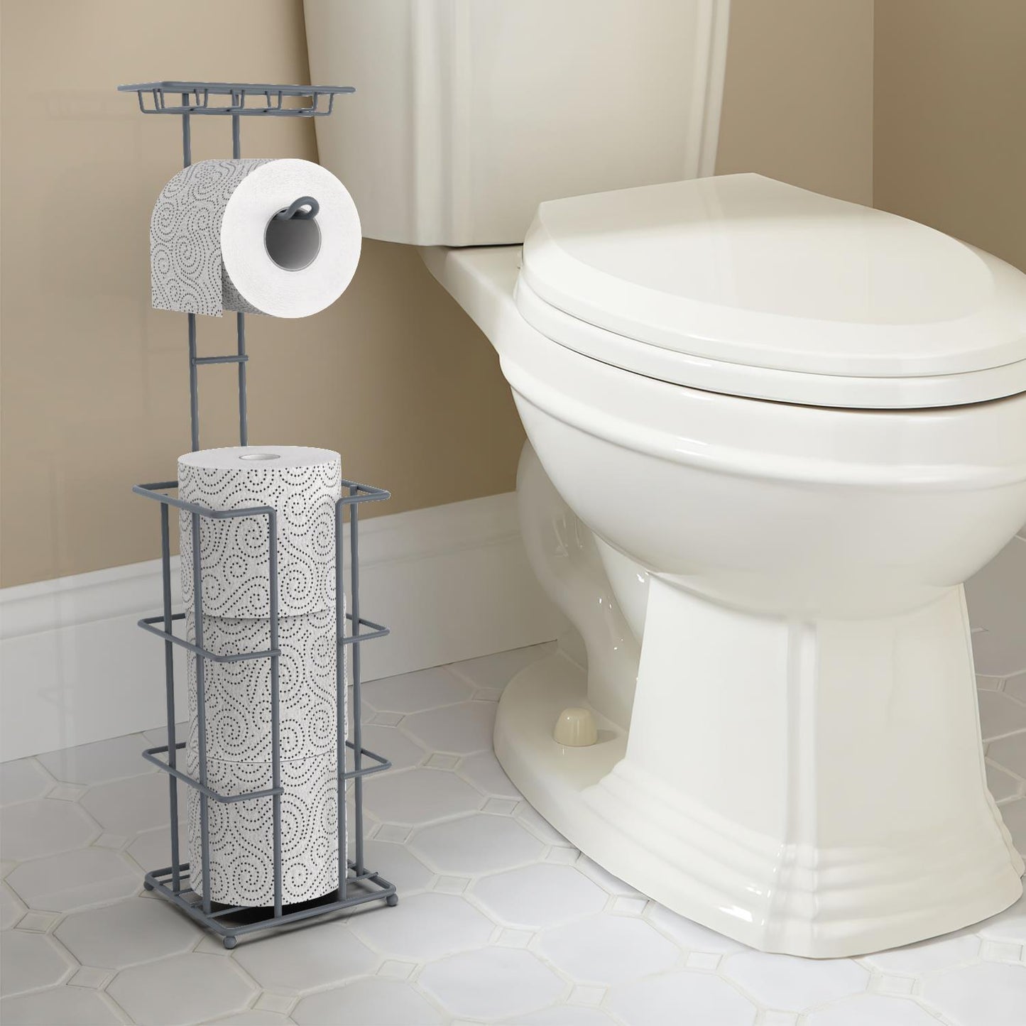 Vinsani Metal Toilet Roll Holder & Storage Grey 1010103