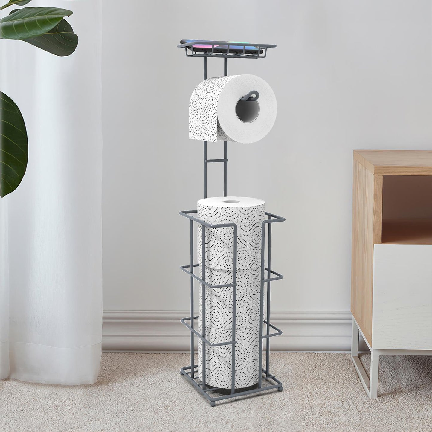 Vinsani Metal Toilet Roll Holder & Storage Grey 1010103