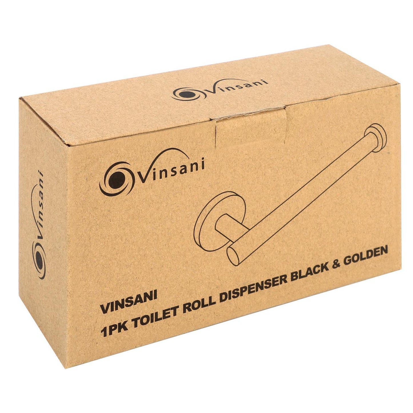 VINSANI 1pk TOILET ROLL DISPENSER BLACK & GOLDEN 1010078