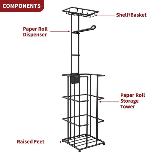 Vinsani Metal Toilet Roll Holder & Storage Black 1010101