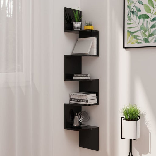Wall Corner Shelf High Gloss Black 19x19x123 cm Engineered Wood
