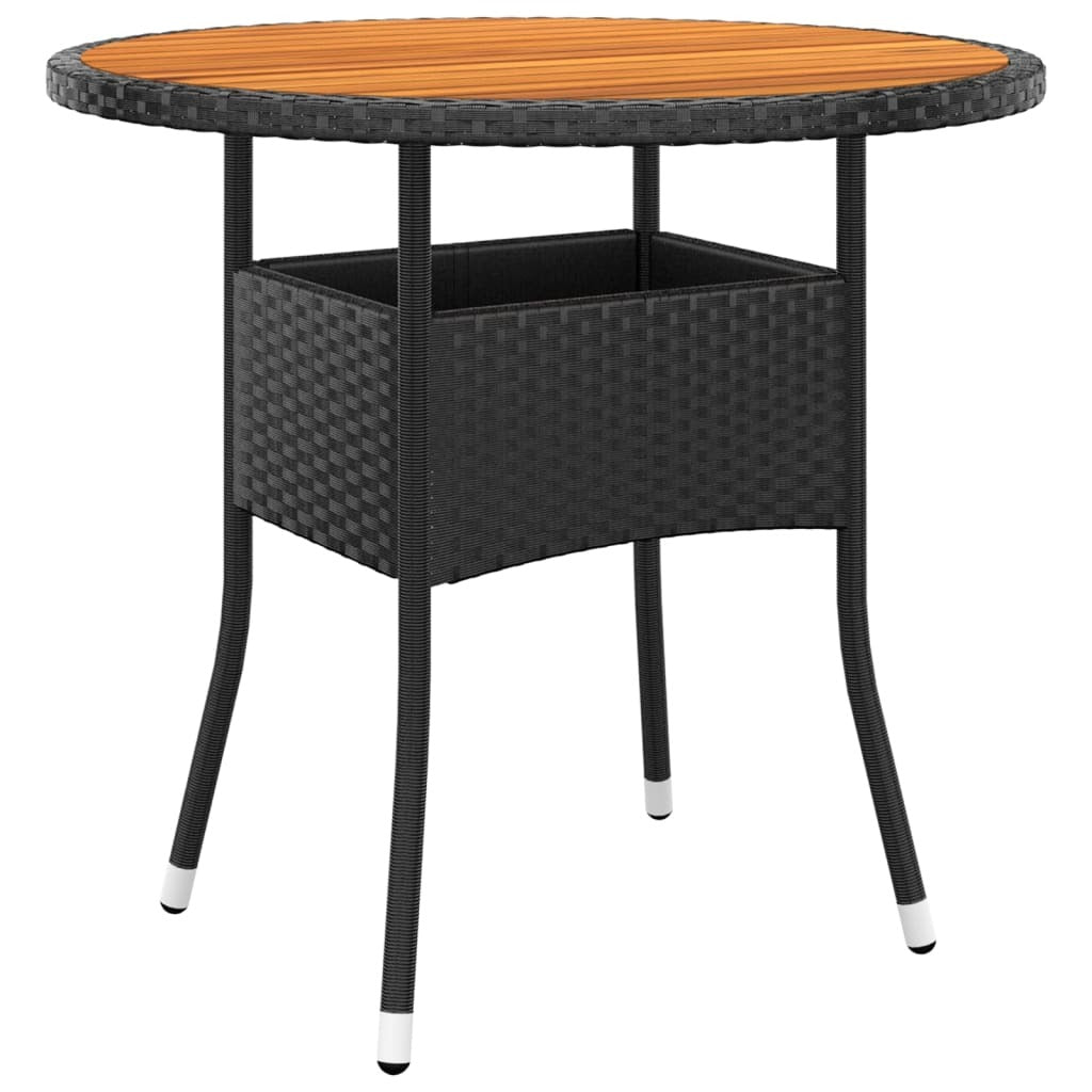 Garden Table 80x75 cm Acacia Wood and Poly Rattan Black