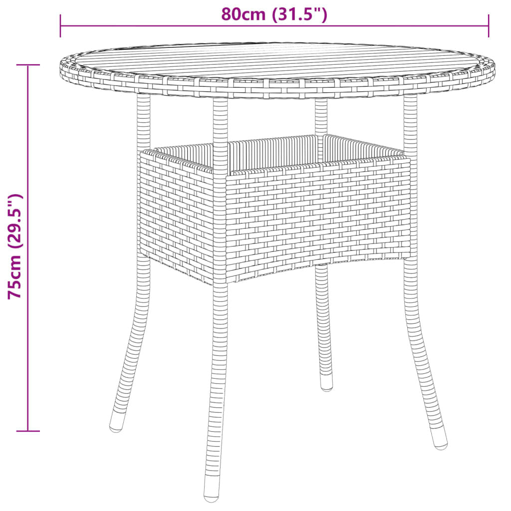 Garden Table 80x75 cm Acacia Wood and Poly Rattan Black