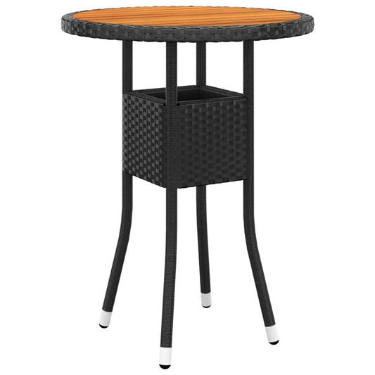 Garden Table 60x75 cm Acacia Wood and Poly Rattan Black