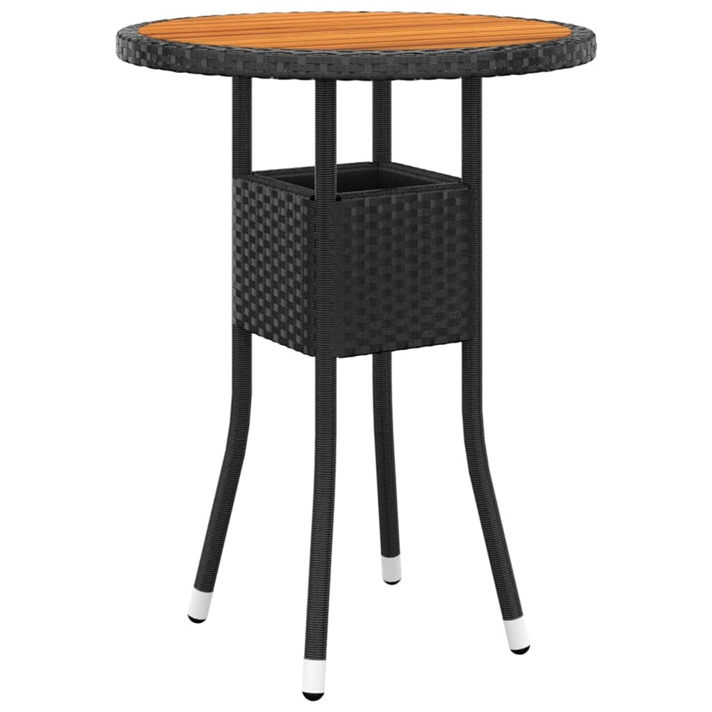 Garden Table 60x75 cm Acacia Wood and Poly Rattan Black
