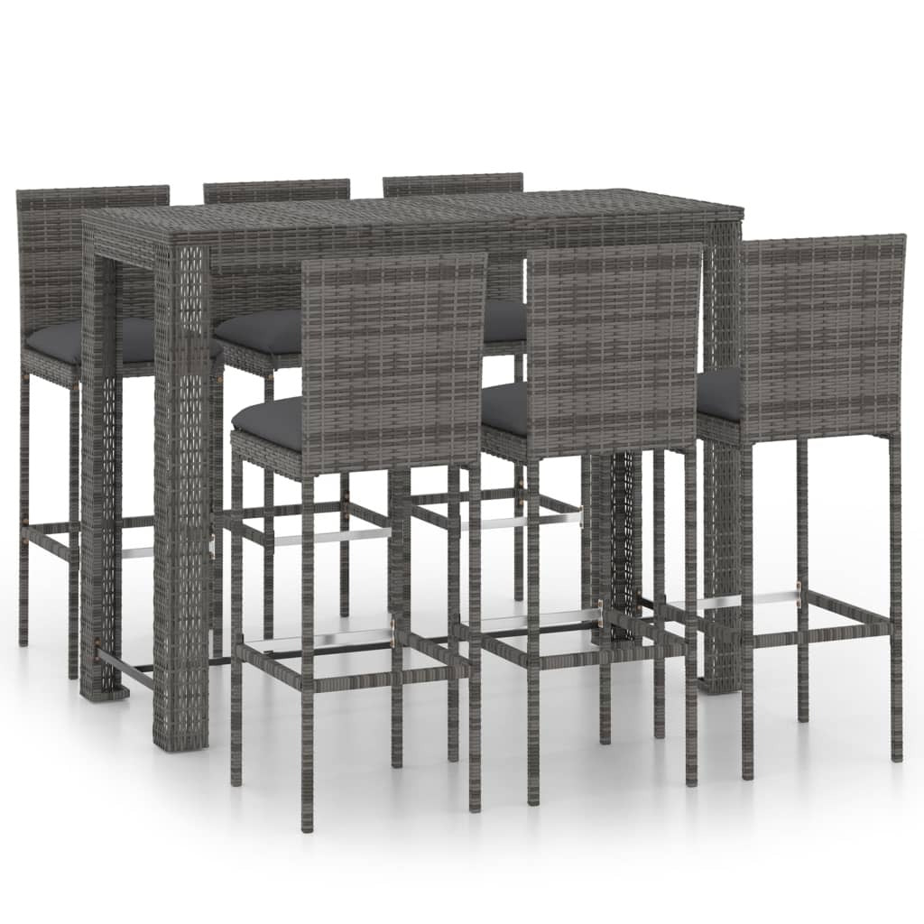7 Piece Garden Bar Set with Cushions Poly Rattan Grey