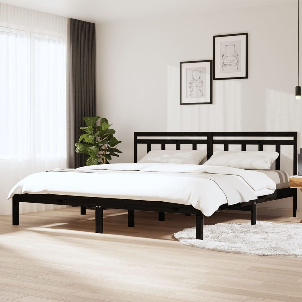 Bed Frame Black Solid Wood Pine 200x200 cm