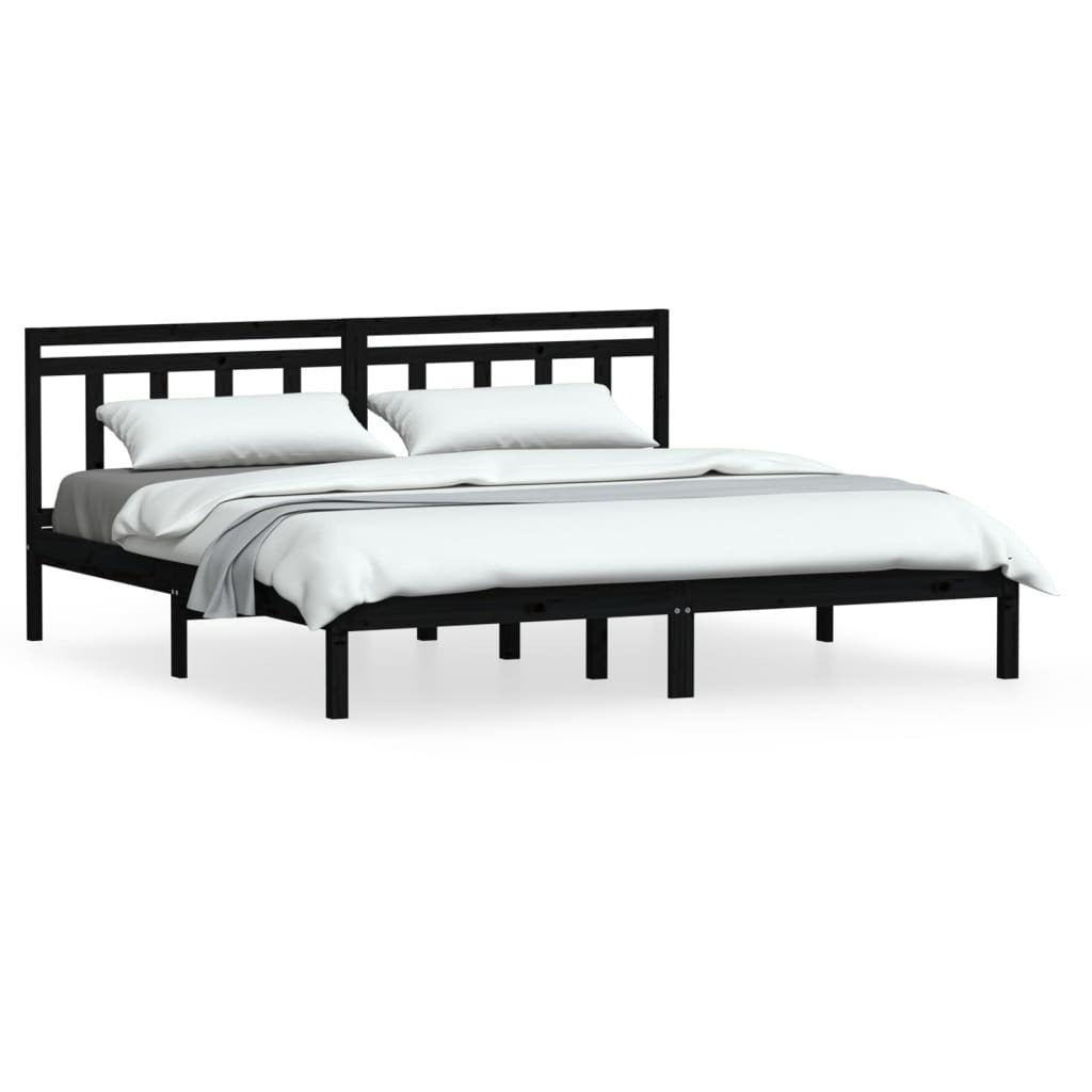 Bed Frame Black Solid Wood Pine 200x200 cm
