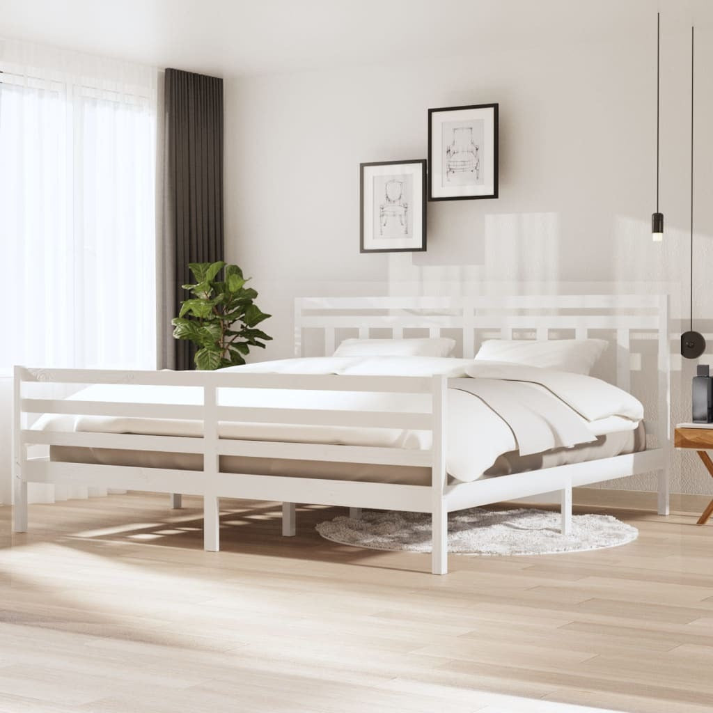 Bed Frame White Solid Wood 200x200 cm