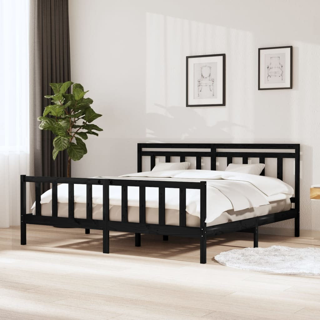 Bed Frame Black Solid Wood 200x200 cm