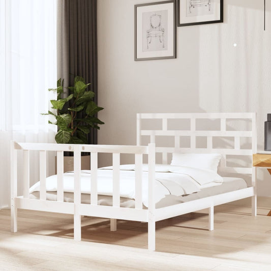 Bed Frame White Solid Wood Pine 140x190 cm