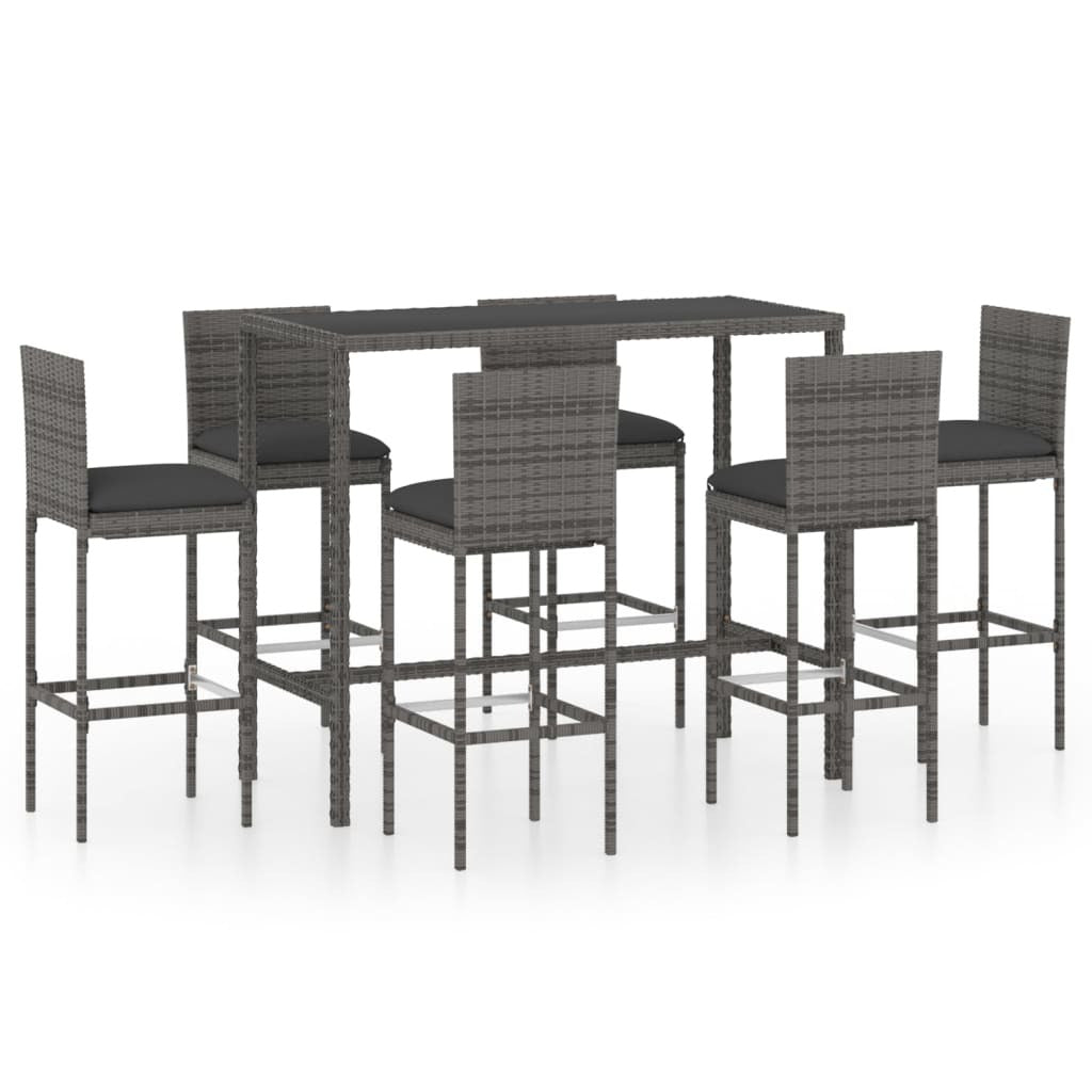 7 Piece Garden Bar Set with Cushions Poly Rattan Grey