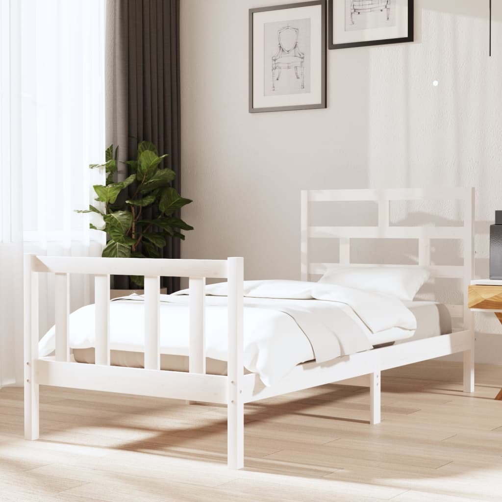Bed Frame White Solid Wood Pine 90x200 cm