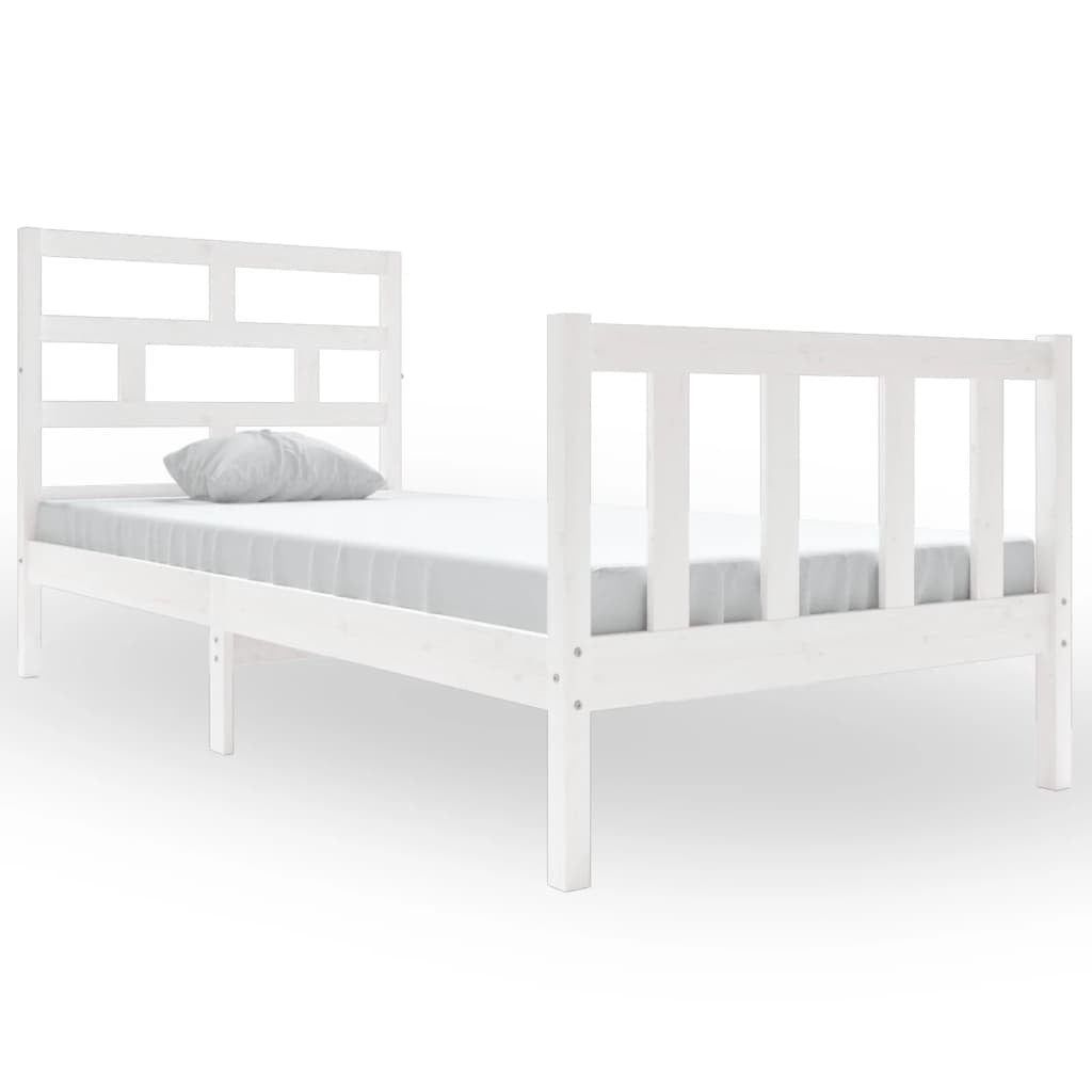 Bed Frame White Solid Wood Pine 90x200 cm