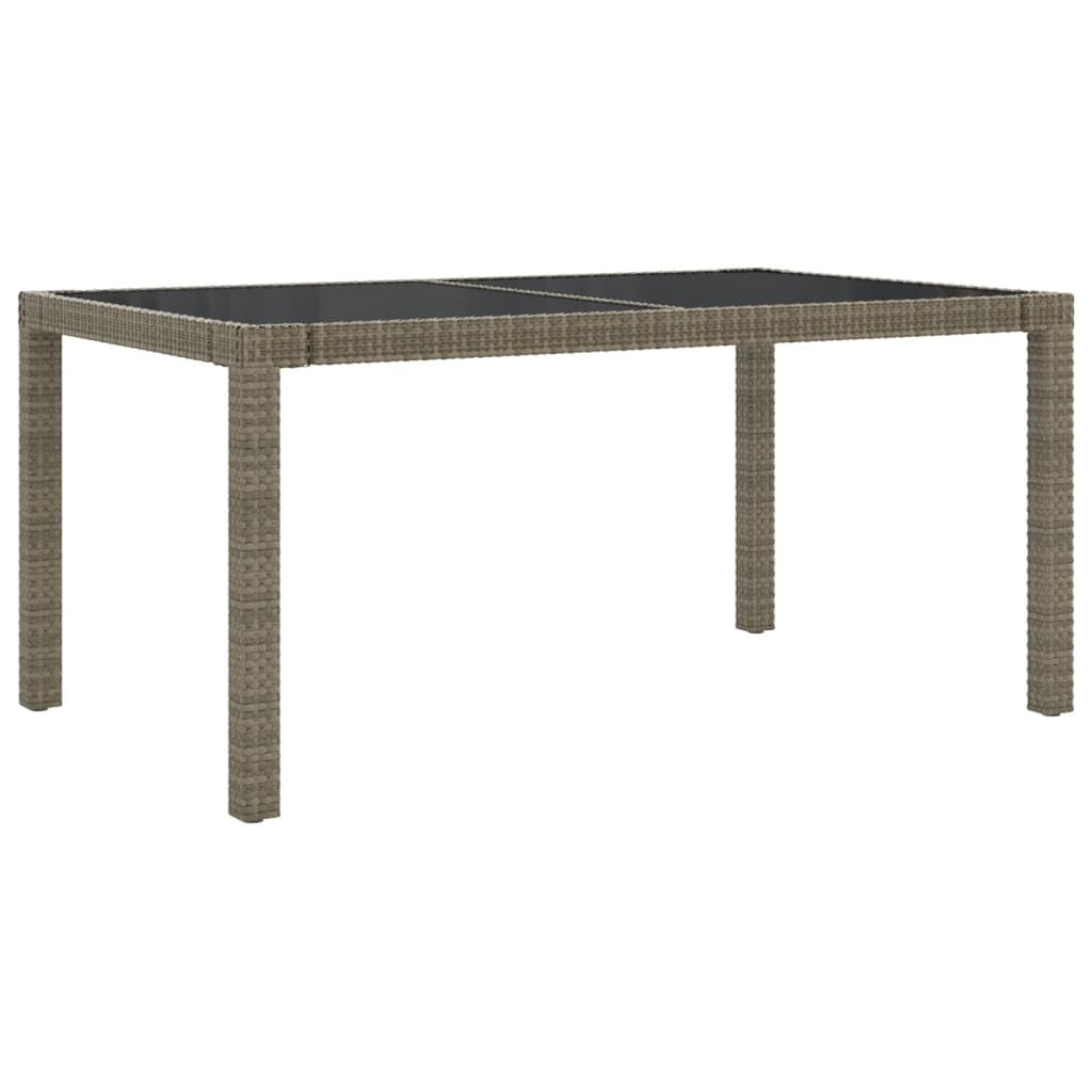 Garden Table 150x90x75 cm Tempered Glass and Poly Rattan Grey