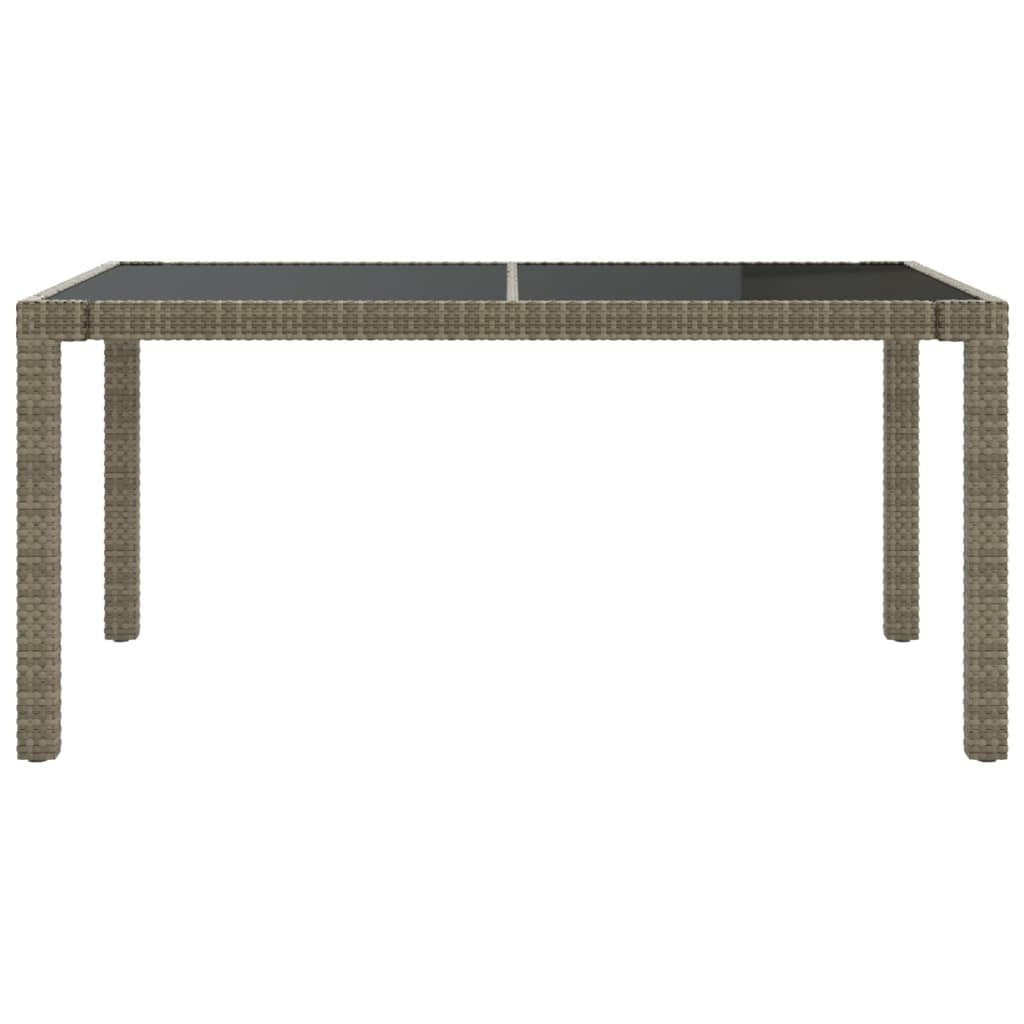 Garden Table 150x90x75 cm Tempered Glass and Poly Rattan Grey