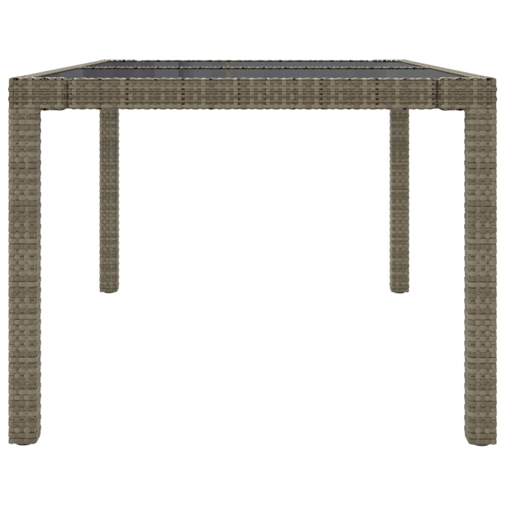Garden Table 150x90x75 cm Tempered Glass and Poly Rattan Grey