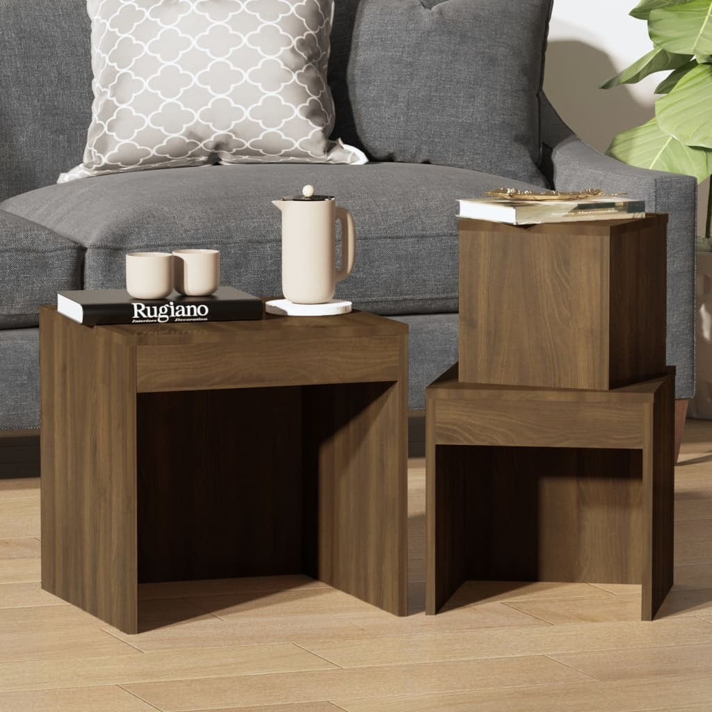 Nesting Tables 3 pcs Brown Oak Engineered Wood