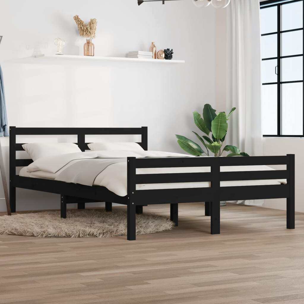 Bed Frame Black Solid Wood 140x190 cm