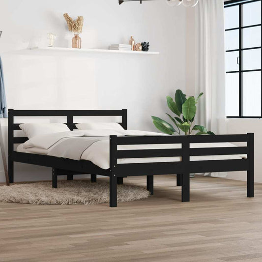 Bed Frame Black Solid Wood 140x190 cm