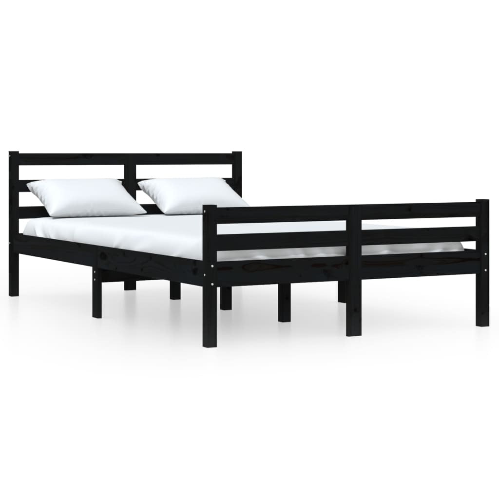 Bed Frame Black Solid Wood 140x190 cm